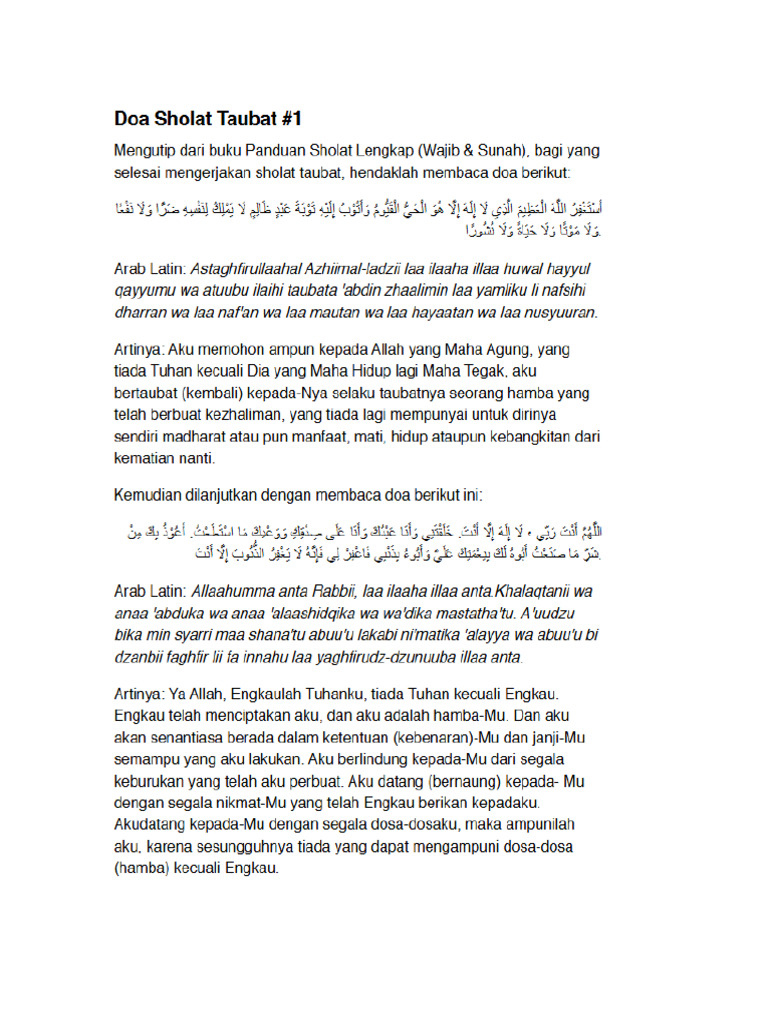 Doa Sholat Tobat | PDF