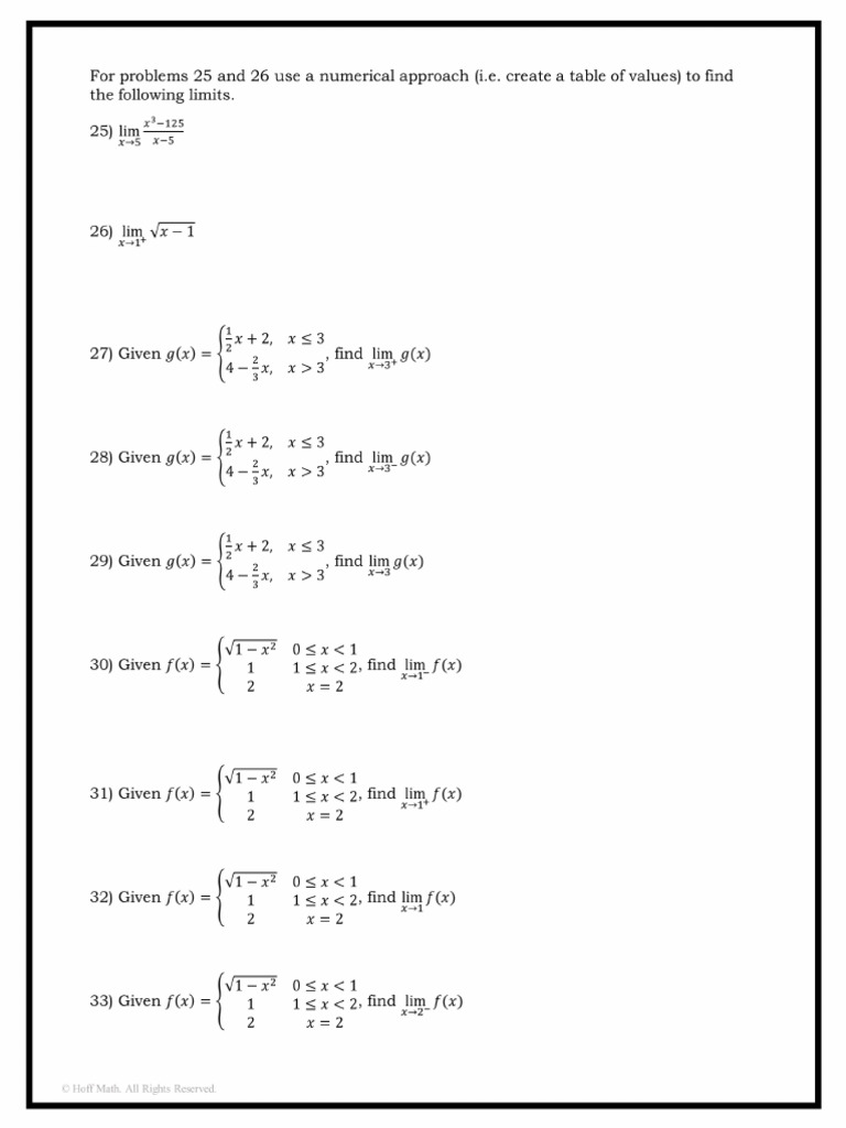 Limits 1.2 Part 1 Worksheet | PDF