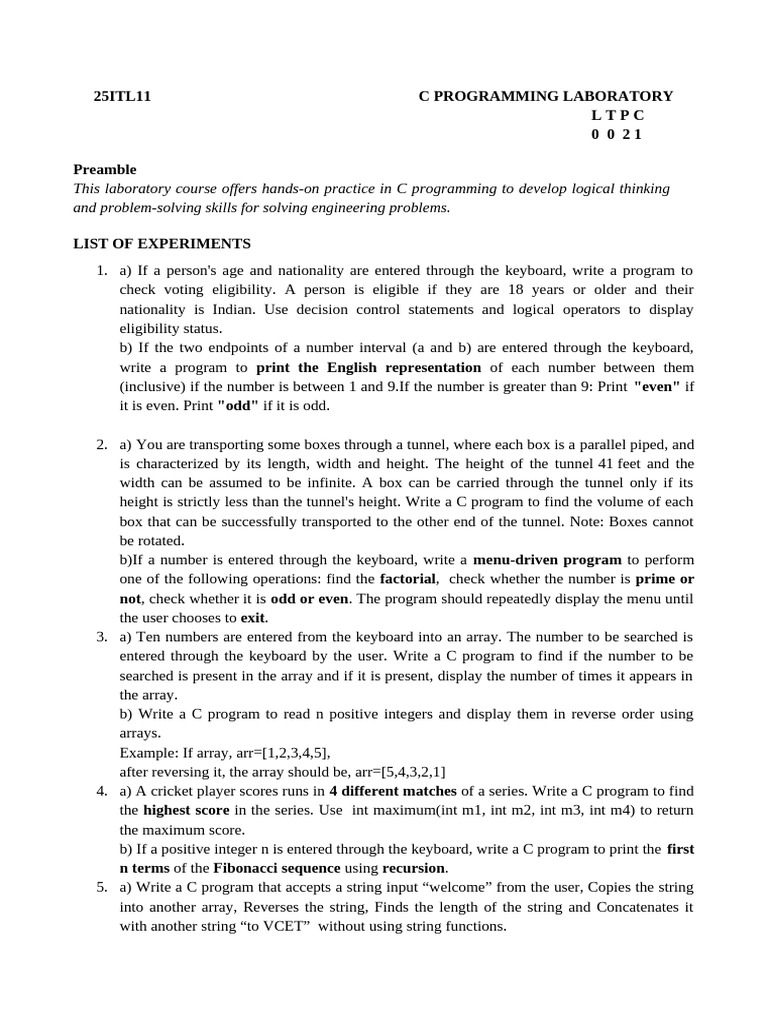 C Programming Laboratory Exercises | PDF | String (Computer Science ...