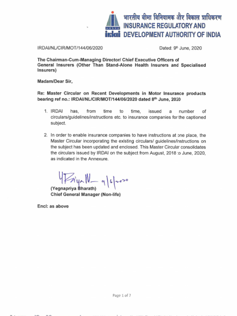 MOTOR - Master Circular On Motor Insurance Products | PDF