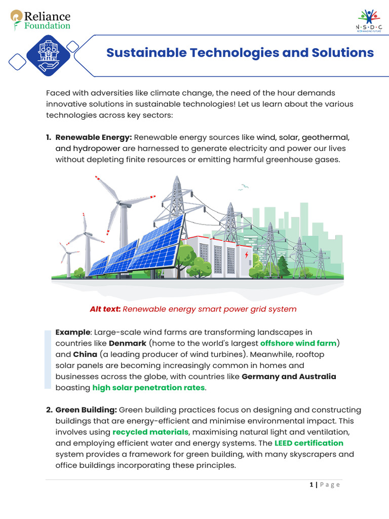 Sustainable Technologies and Solutions | PDF | Green Building | Wind Power