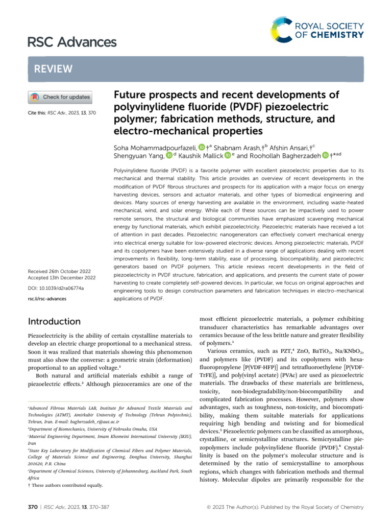 Future Prospects and Recent Developments of Polyvinylidene Fluoride ...