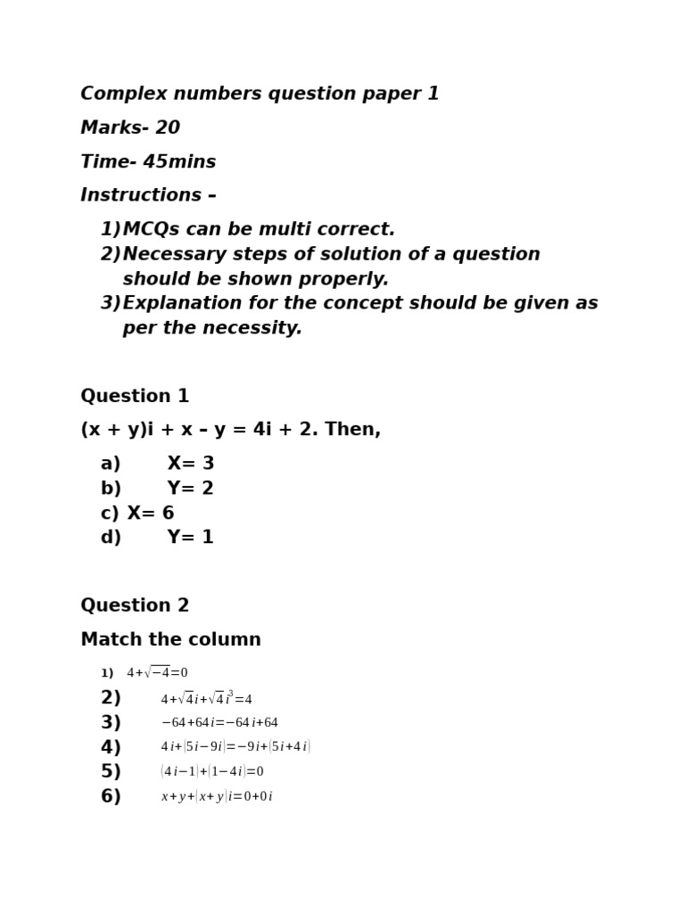 Complex Numbers Paper 1 | PDF