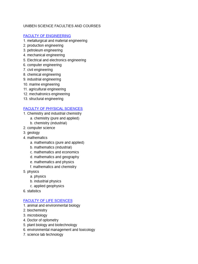 Uniben Science Courses | PDF
