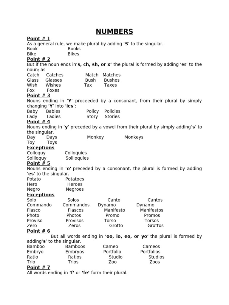 Numbers (Singular & Plurals) | PDF | Plural