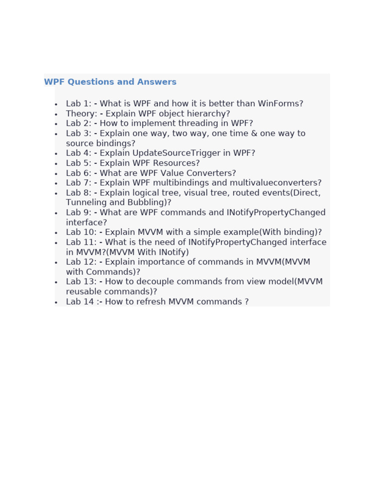 WPF Q&A: Concepts and Labs Explained | PDF