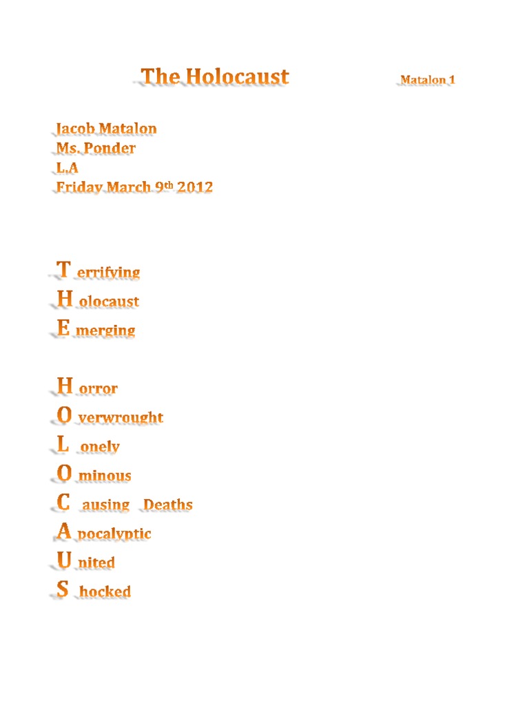 The Holocaust Acrostic Poem PDF Foreign Language Studies