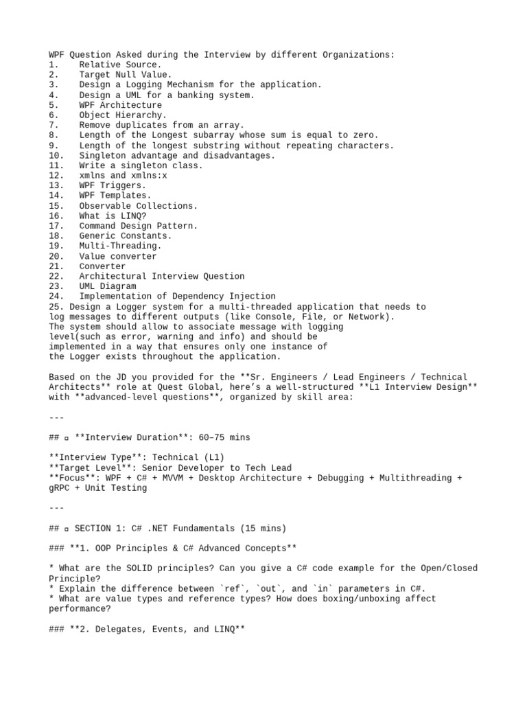 WPF Question Asked During The Inter | PDF | Windows Presentation ...