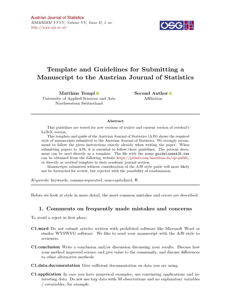 AJS Manuscript Submission Guidelines | PDF | Statistics | Digital ...