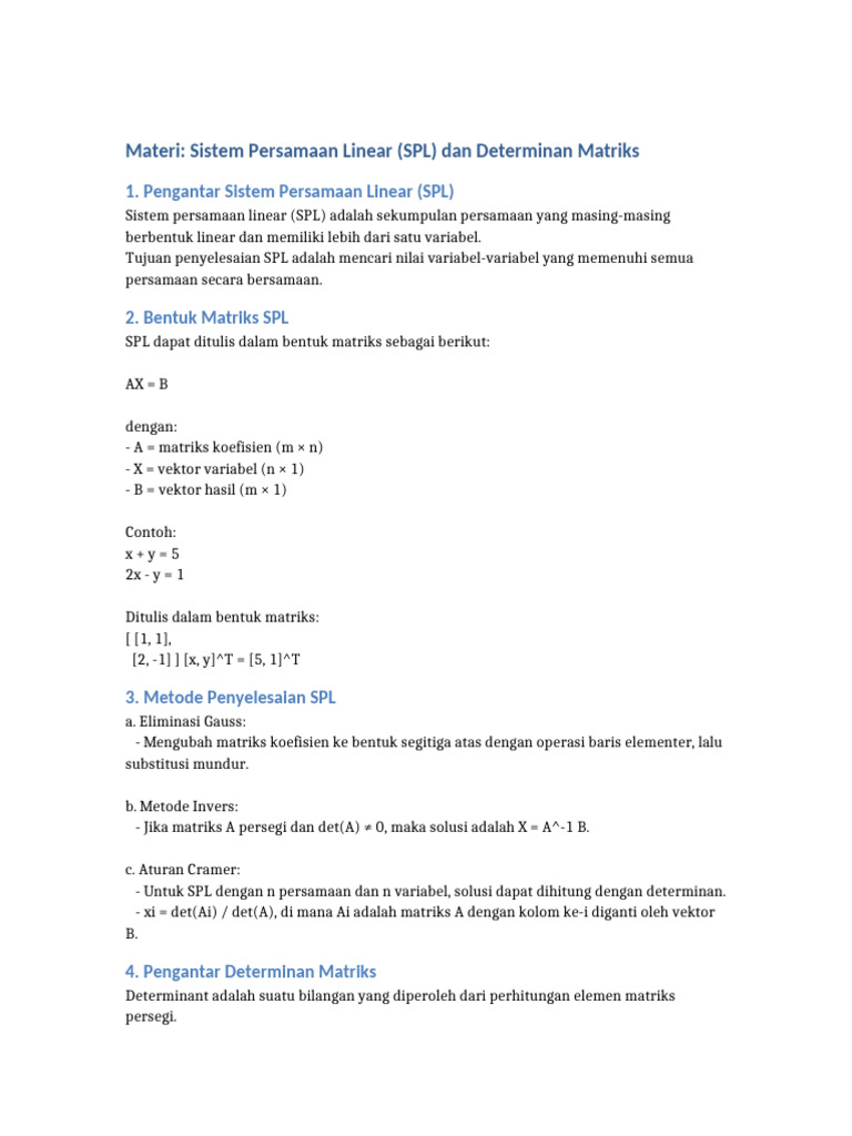 SPL dan Determinan Matriks: Panduan Lengkap | PDF