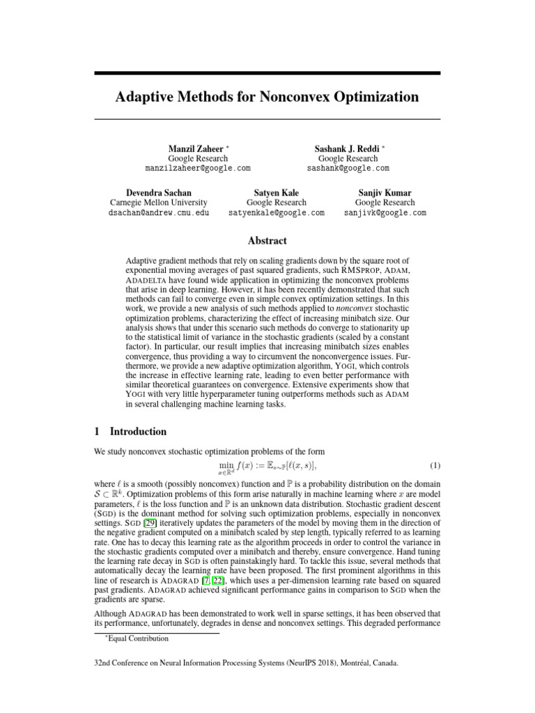 Zaheer 等 - 2018 - Adaptive Methods for Nonconvex Optimization | PDF ...