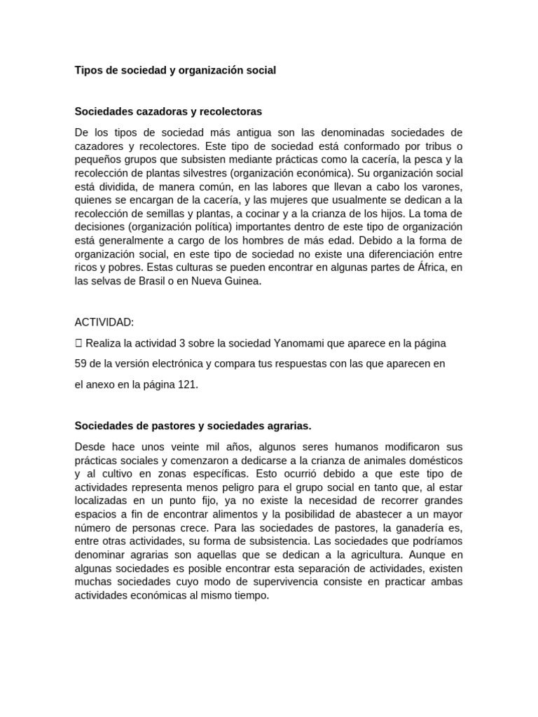 Tipos de sociedades y su organización social | PDF | Sociedad | Gobierno