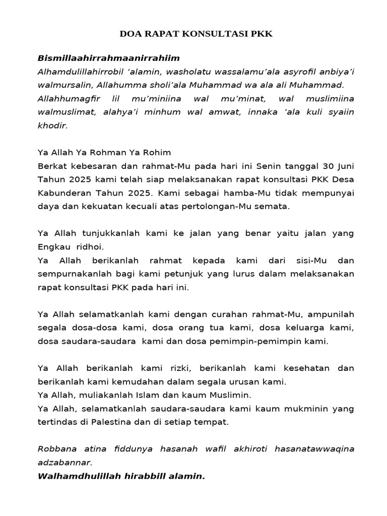 Doa Penutup Rapat PKK 2025 | PDF