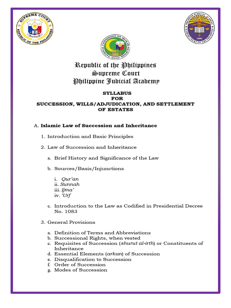 Islamic Succession and Estate Law Syllabus | PDF | Inheritance | Justice