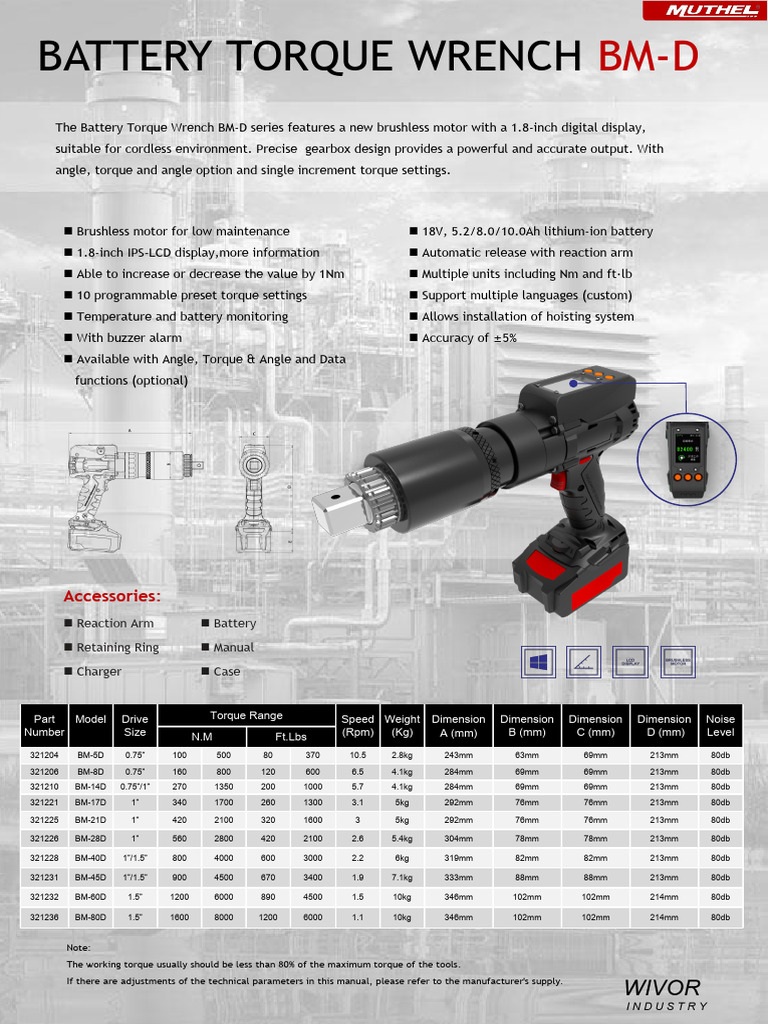 Battery Torque Wrench BM-D Series | PDF | Manufactured Goods | Motor ...