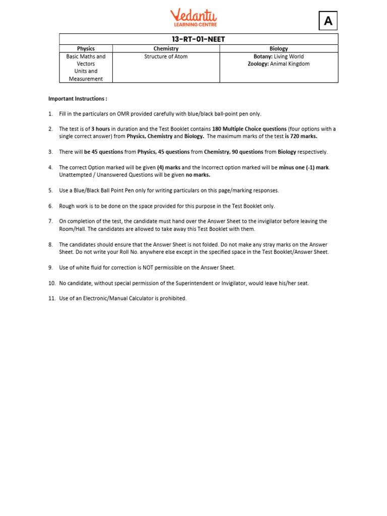 NEET 2023 Test Instructions & Questions | PDF | Electron | Emission ...