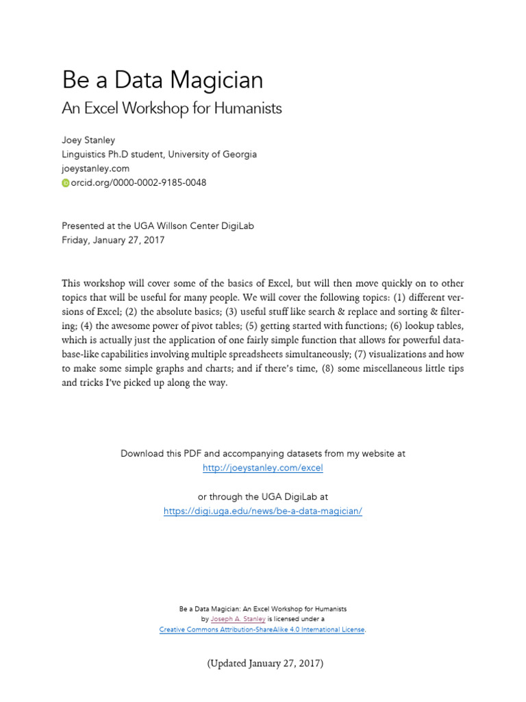 Excel Workshop for Humanists Guide | PDF | Microsoft Excel | Spreadsheet