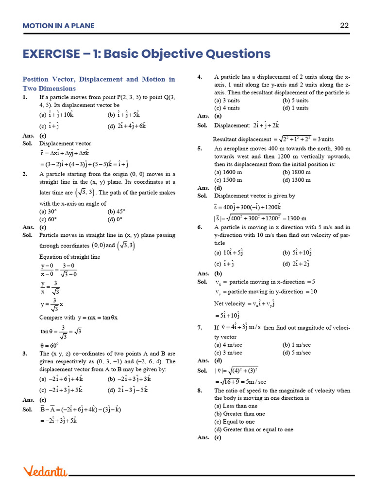 Motion in a Plane: Displacement & Velocity | PDF | Acceleration ...