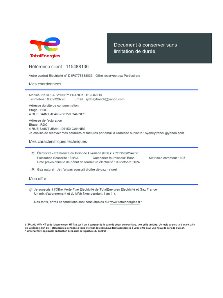 Contrat Électricité TotalEnergies 2024 PDF — free download