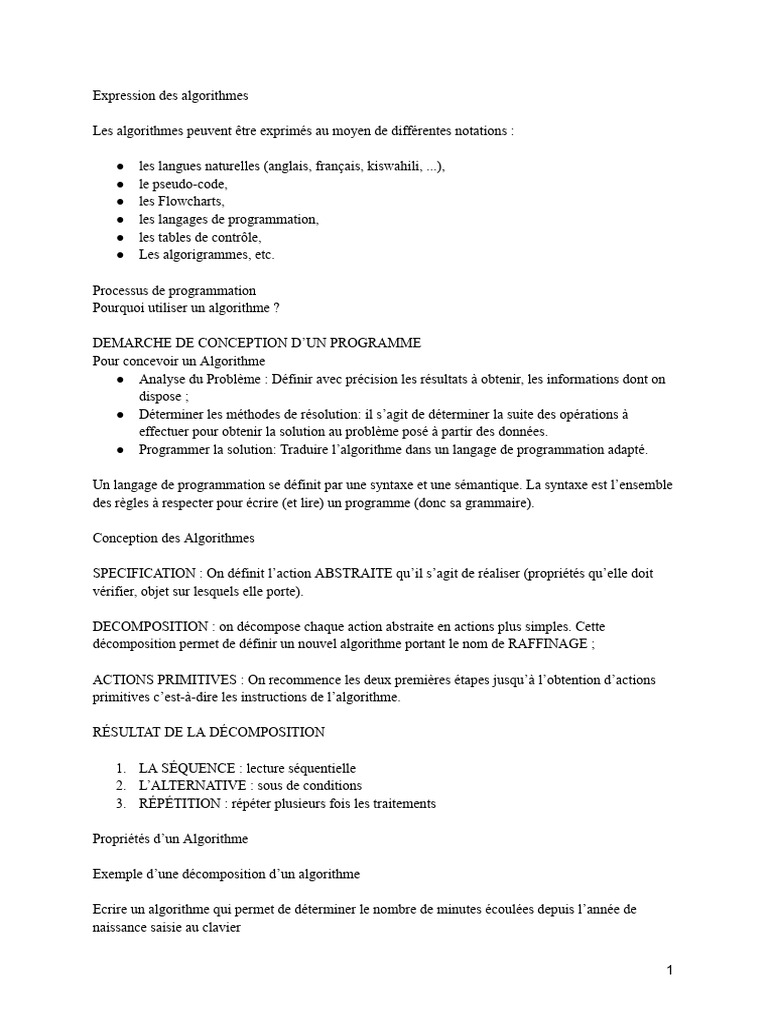 Introduction aux Algorithmes et Programmation | PDF | Structure de ...