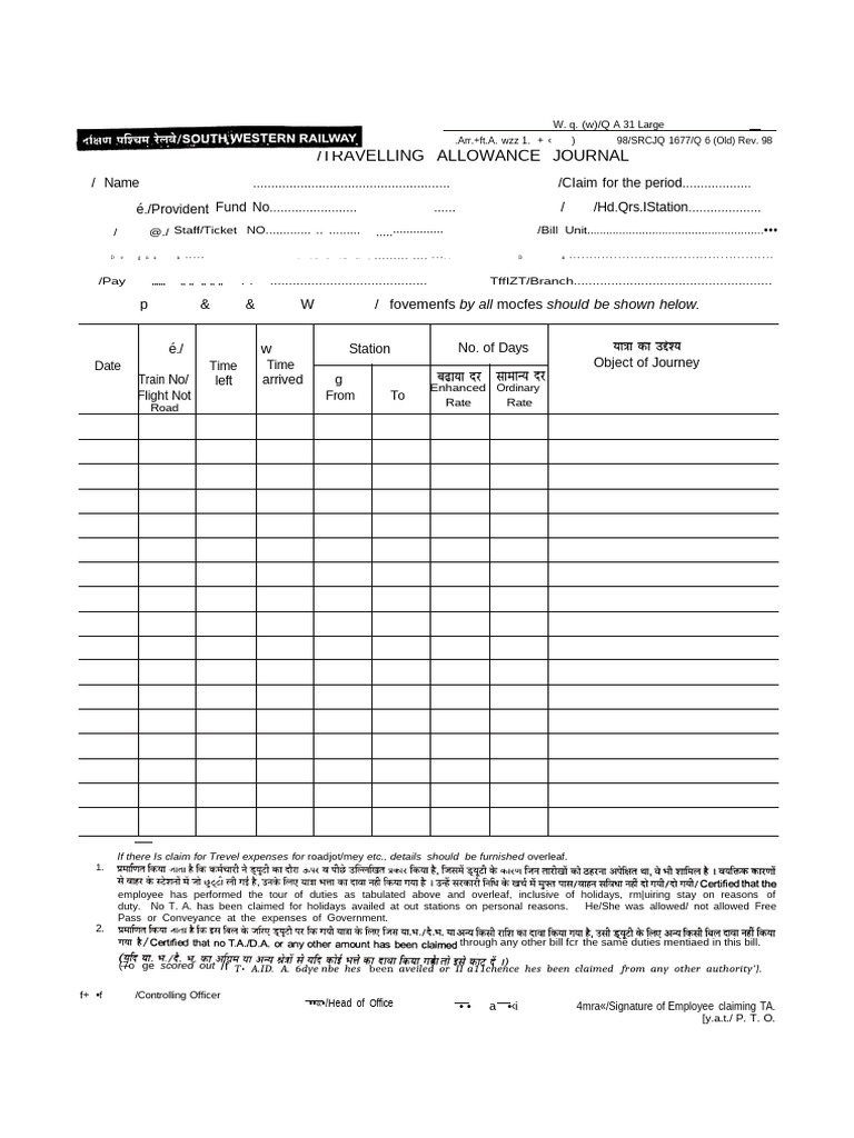 Travelling Allowance Journal Template | PDF