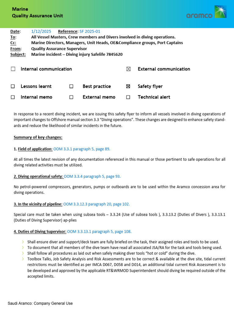 Diving Safety Updates for Marine Operations | PDF | Underwater Diving ...