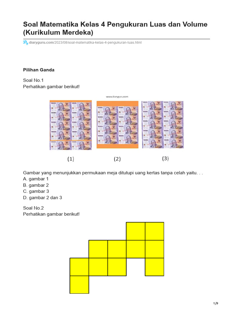 Soal Matematika Kelas 4: Luas & Volume | PDF