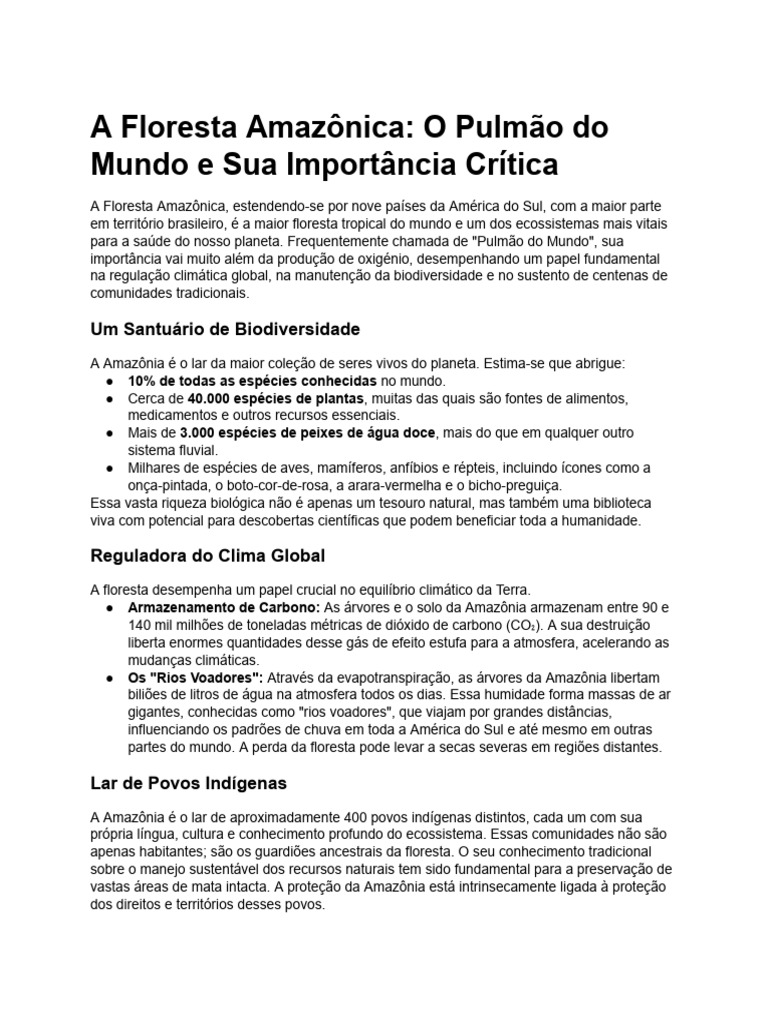 Importância da Floresta Amazônica | PDF | Floresta Amazônica | Desmatamento