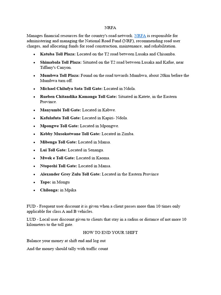 NRFA Toll Gates and Locations Overview | PDF | Business | Economies