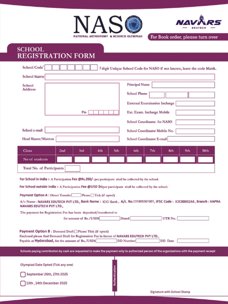 NASO School Registration Form | PDF