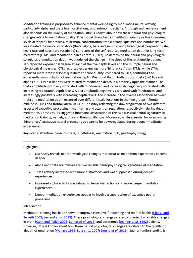 Neural Correlates of Meditation Depth | PDF | Neural Oscillation ...