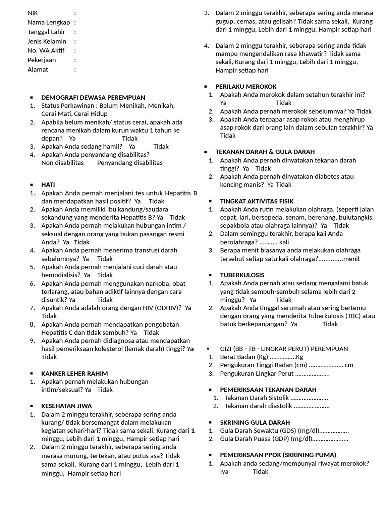 Formulir CKG Umum | PDF