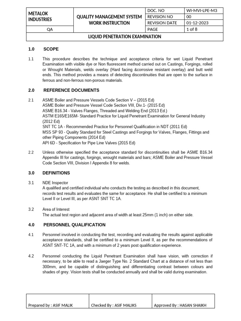 M3 WI MVI LPT M3 Liquid Penetratn Test | PDF | Welding | Construction