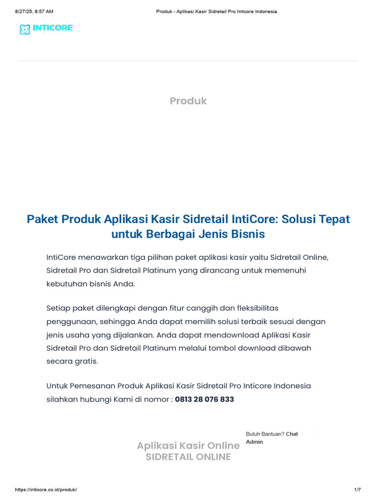 Paket Aplikasi Kasir Sidretail IntiCore | PDF