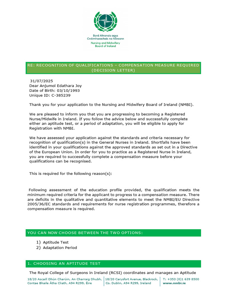 NMBI Decision Letter for Registration | PDF | Health Care