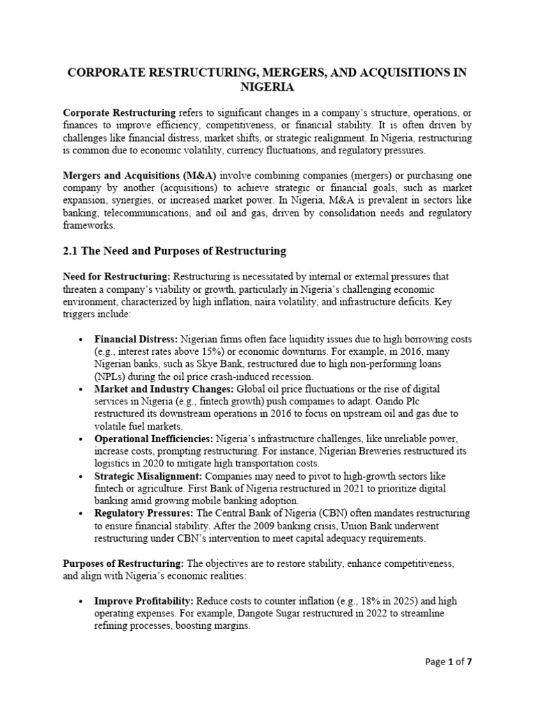 Mergers & Acquisitions in Nigeria | PDF | Mergers And Acquisitions ...