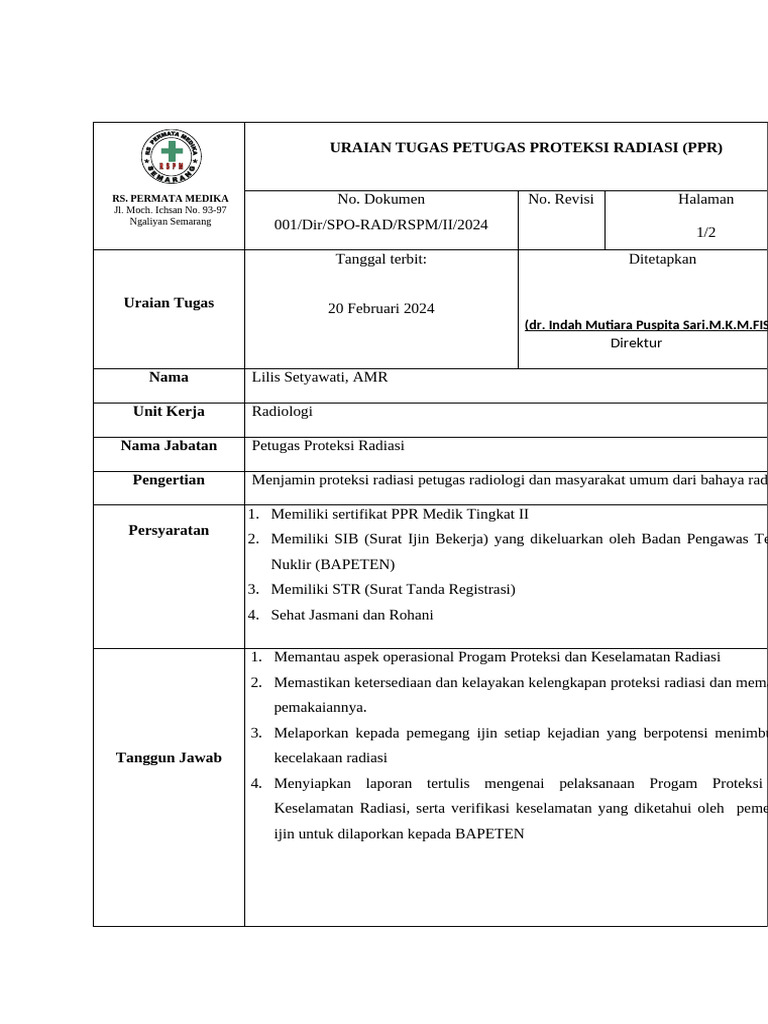 Tugas Petugas Proteksi Radiasi di RSPM | PDF