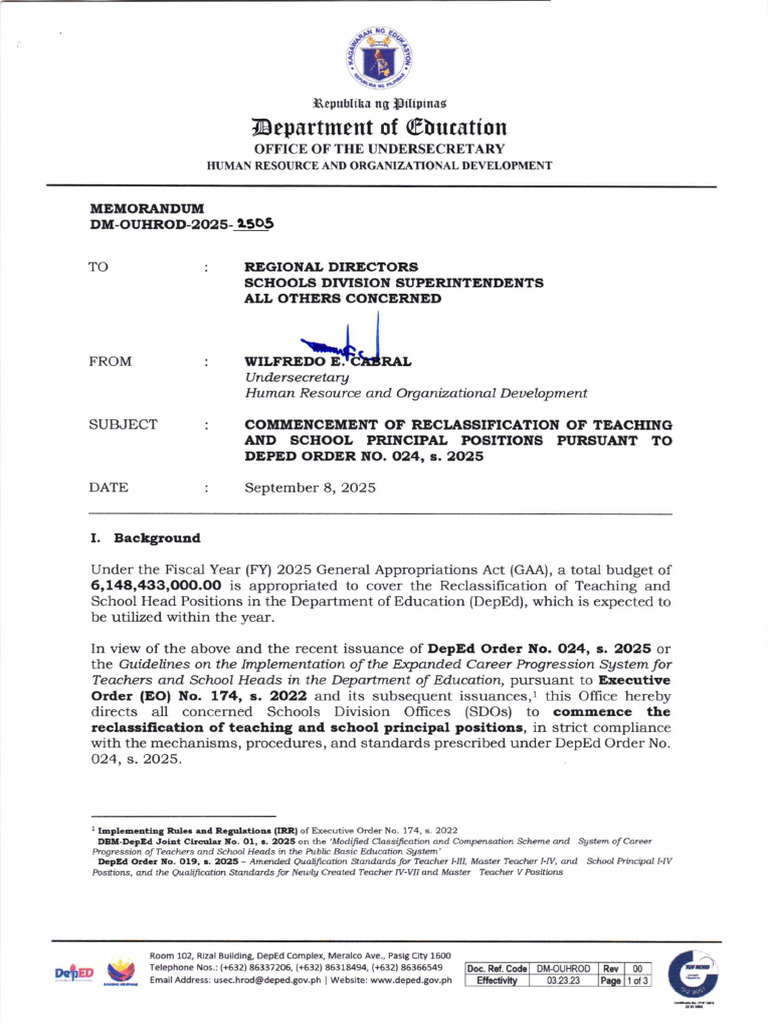 Commencement of DepEd Reclassification 2025 | PDF