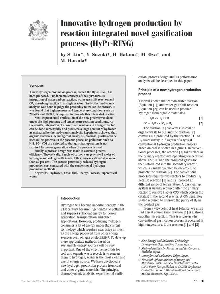 Innovative Hydrogen Production Process | PDF | Carbon Dioxide ...