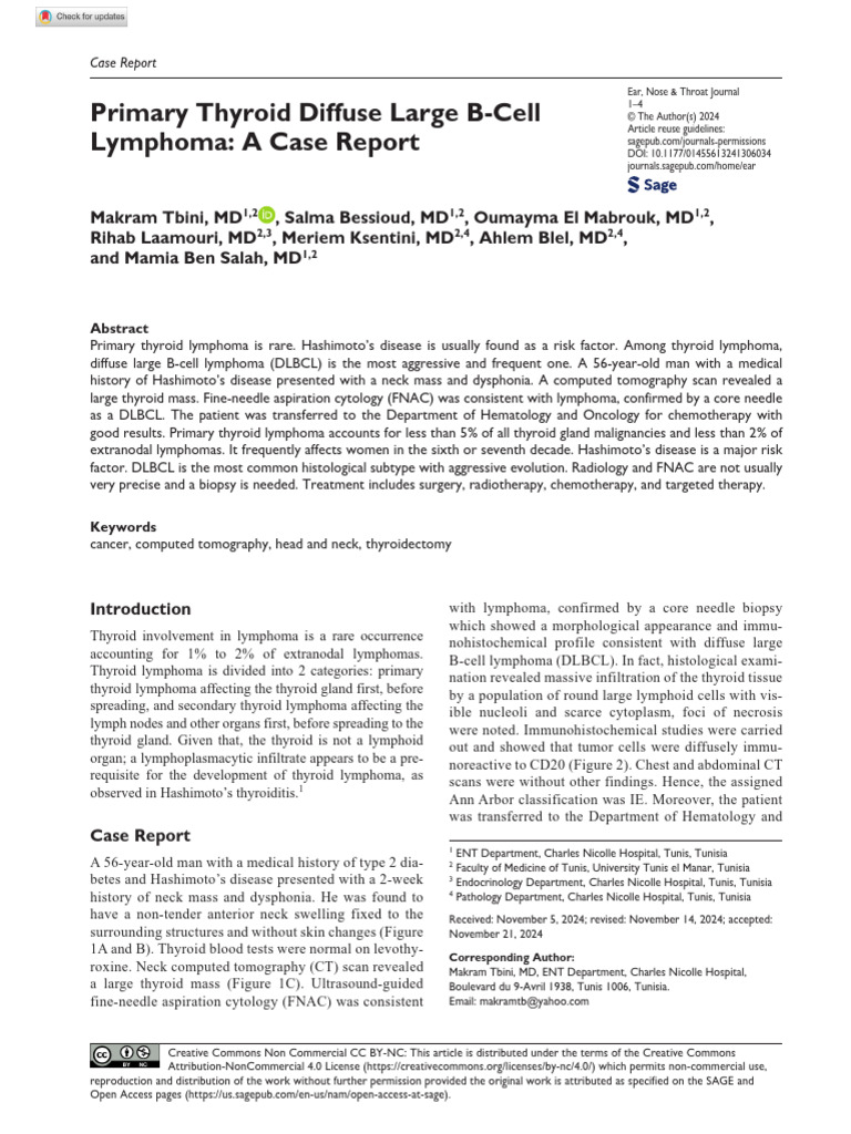 Tbini Et Al 2024 Primary Thyroid Diffuse Large B Cell Lymphoma A Case ...
