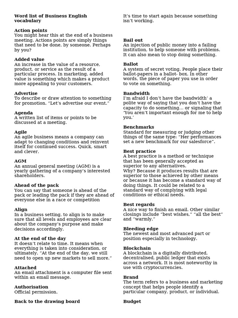 Business English Vocabulary List | PDF | Digital Marketing | Business