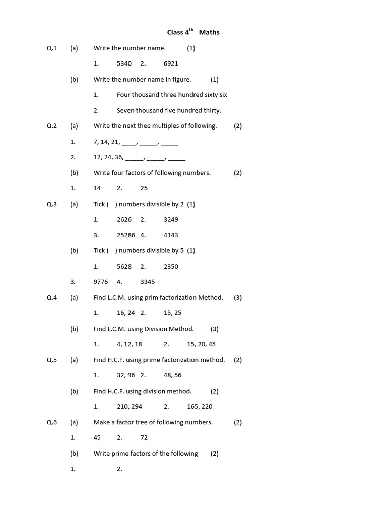 4th Grade Maths Practice Questions | PDF | Elementary Mathematics ...