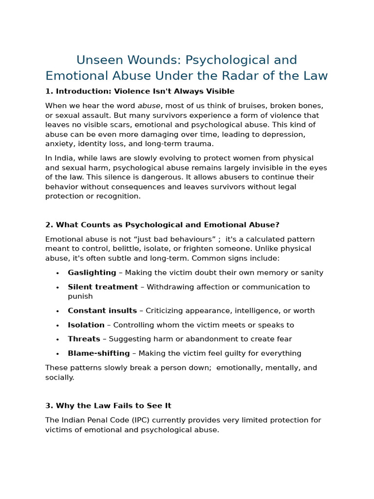 Addressing Emotional Abuse in India | PDF | Psychological Abuse ...