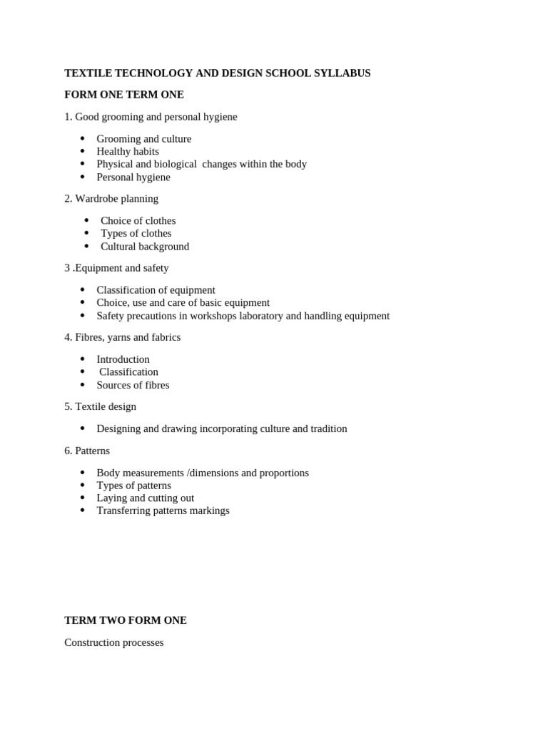 Textile Technology & Design Syllabus Overview | PDF | Textiles | Seam ...