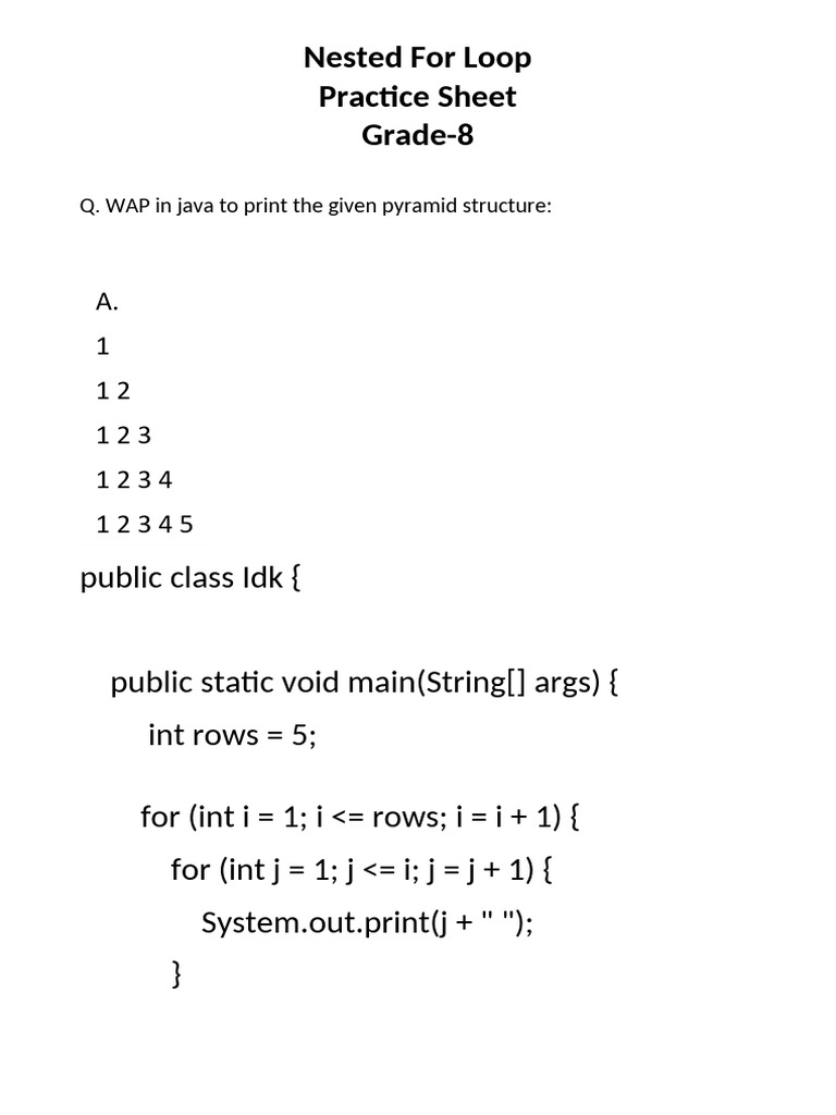 Java Nested For Loop Pyramid Patterns | PDF