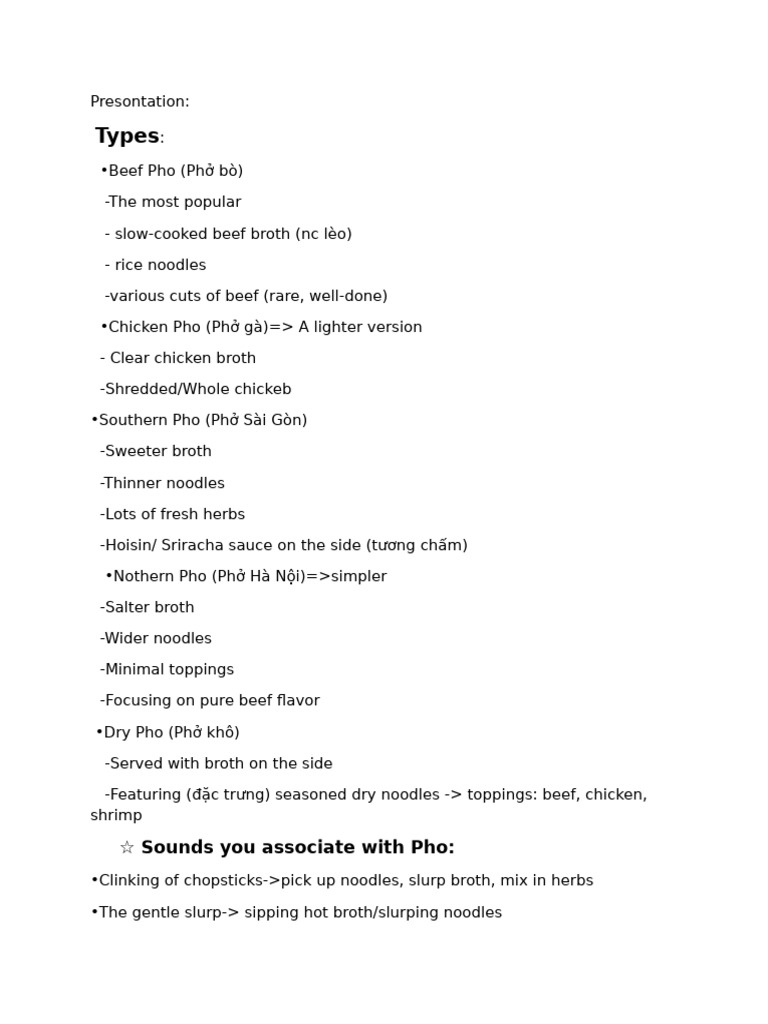 Types and Preparation of Pho | PDF | Western Cuisine | Cooking