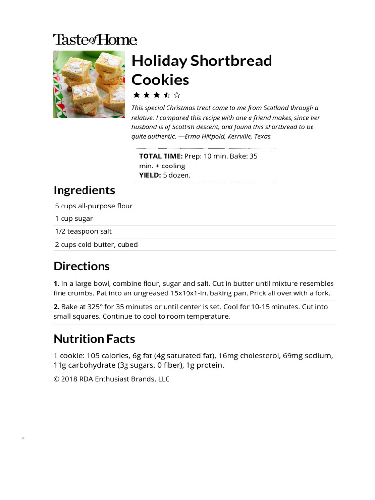Authentic Holiday Shortbread Recipe | PDF