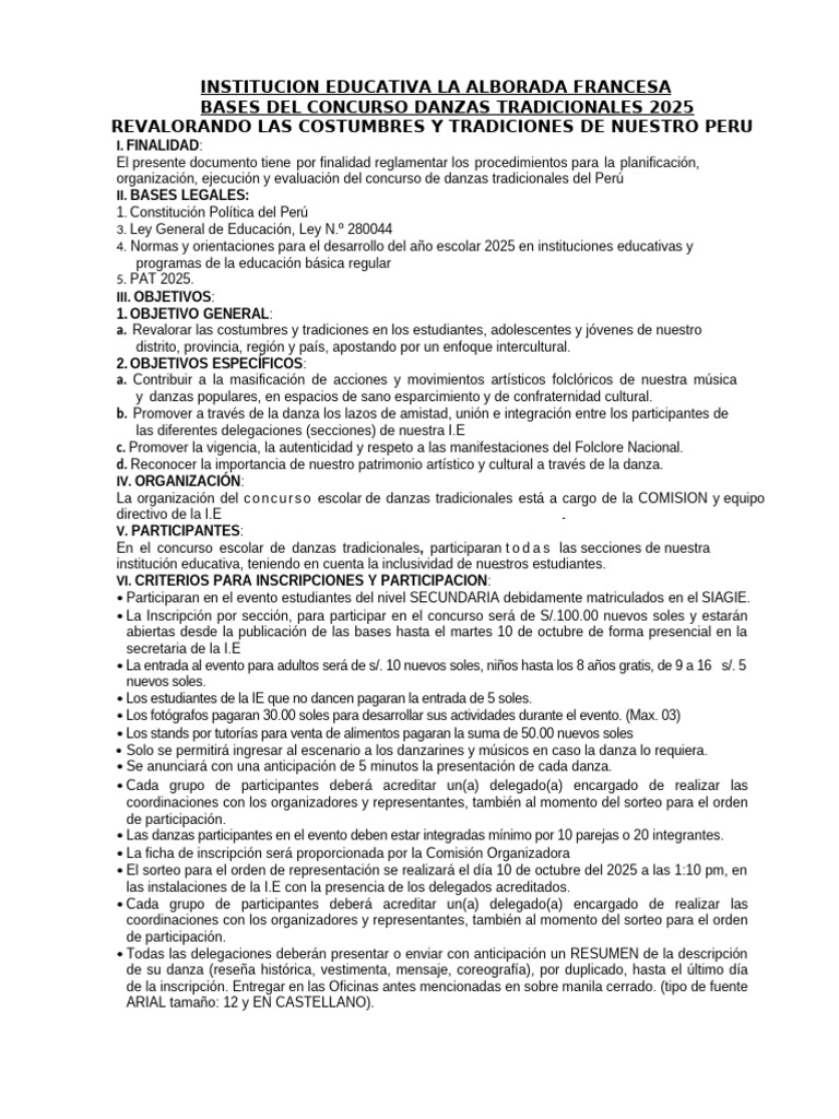 Concurso de Danzas Tradicionales 2025 | PDF | Bailes | Ritmo