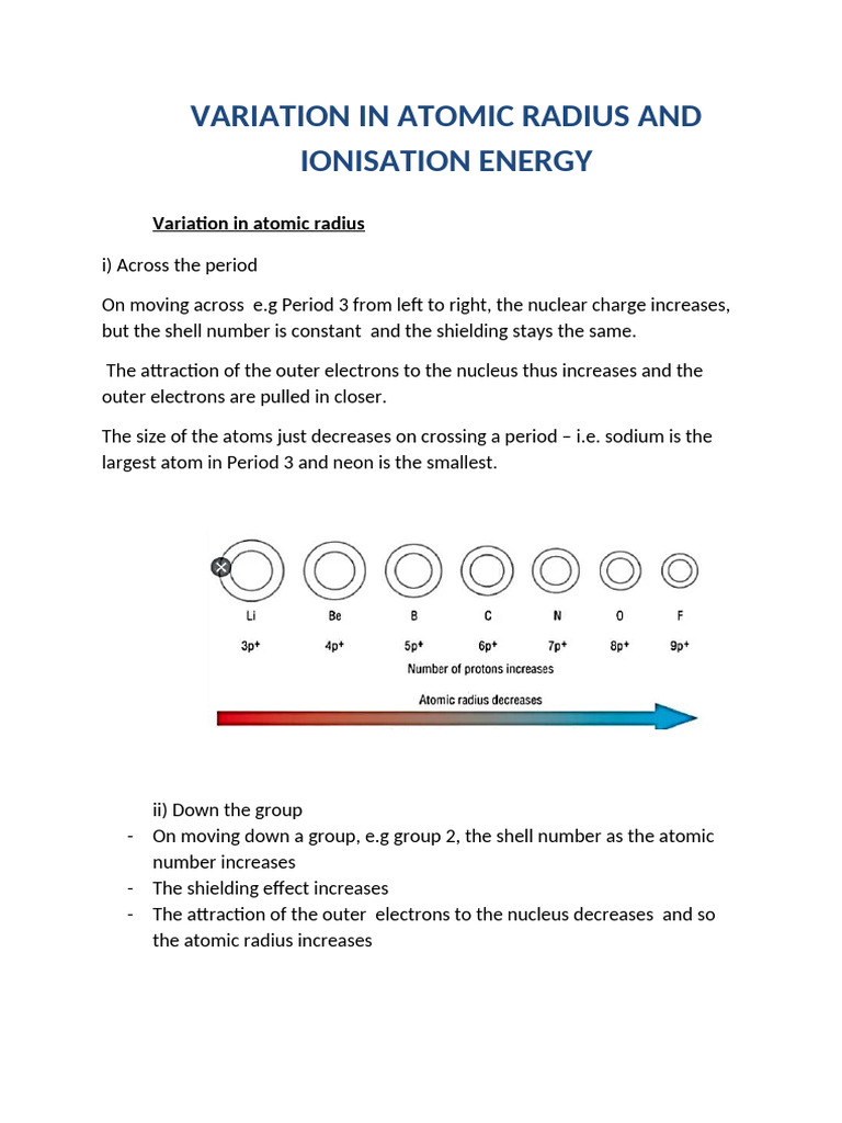 Atomic Radius and Ionization Energy Trends | PDF | Ion | Atomic Nucleus