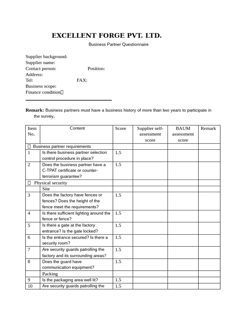 Supplier Assessment Questionnaire Template | PDF | Securities ...
